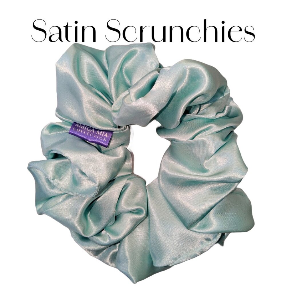 Amiga Mia large baby blue satin scrunchie hand crafted